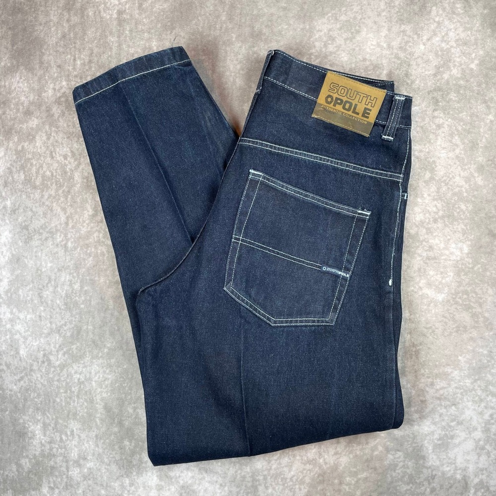 Southpole Authentic Collection Baggy Indigo Jeans Contrast Stitch Mens 36 Y2K